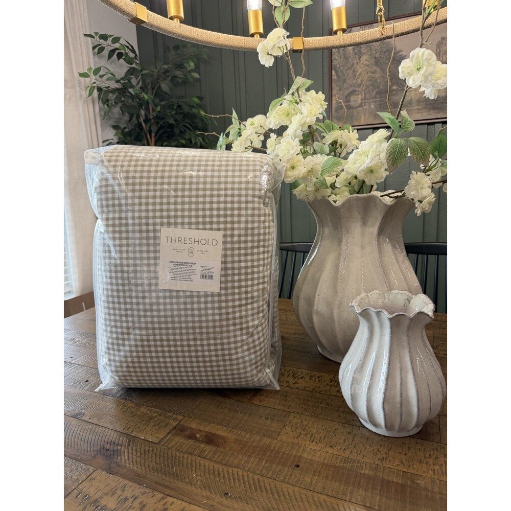 RARE Queen Mini Gingham Comforter and Sham Set Moss Green - Threshold